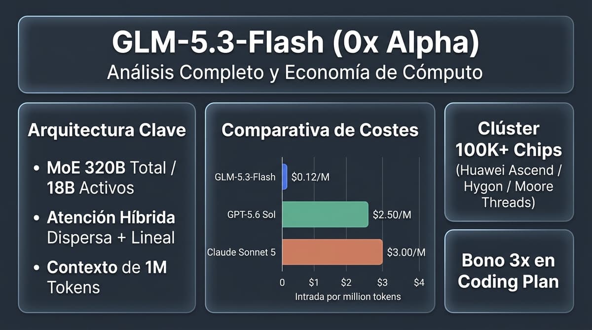Portada infográfica de Zhipu GLM-5.3-Flash (Ox Alpha)