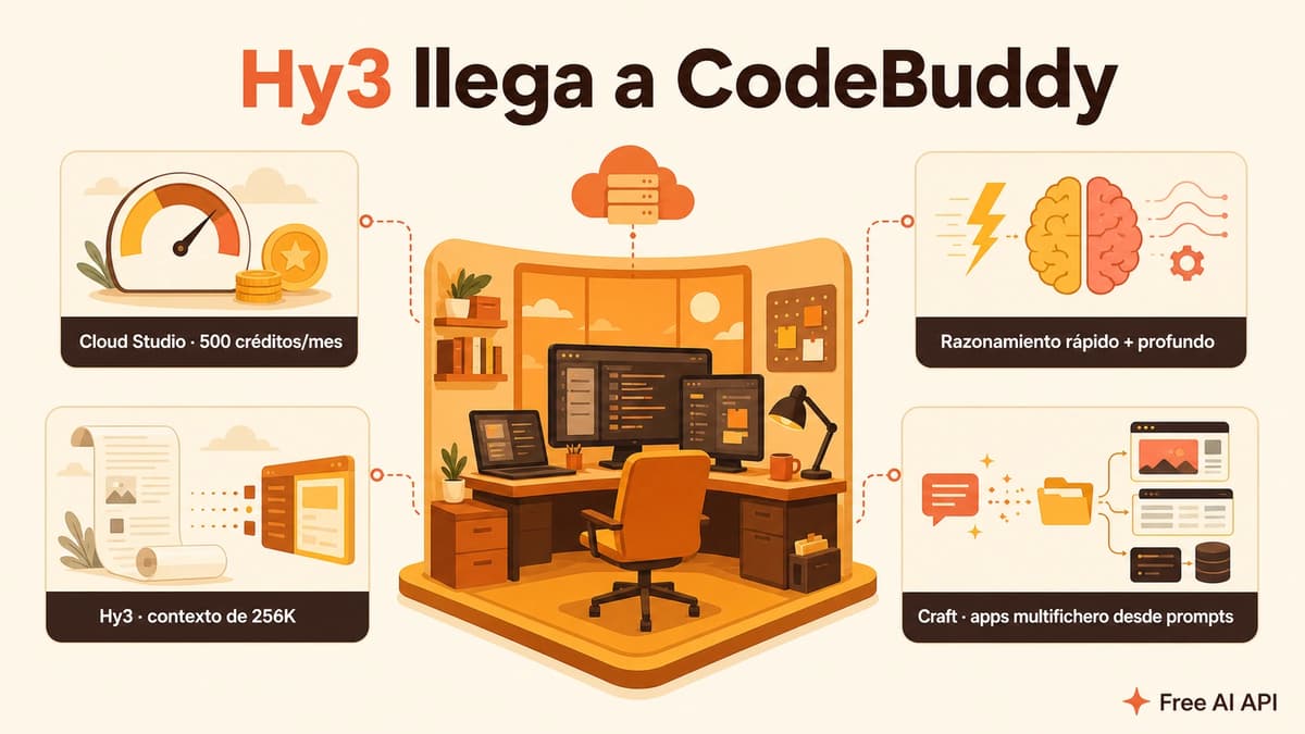 Tencent CodeBuddy integra Hunyuan 3.0: programación gratis con pensamiento rápido y lento — Free AI API