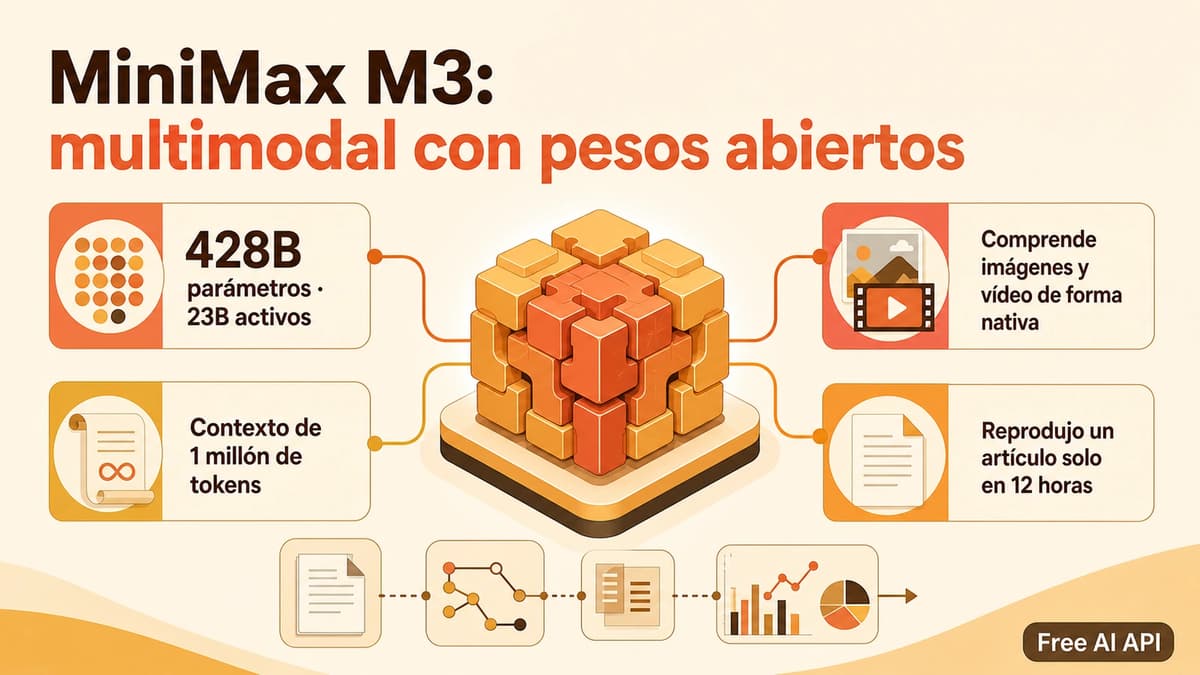 MiniMax M3: multimodal nativo, contexto de 1M y prueba gratis en OpenCode — Free AI API