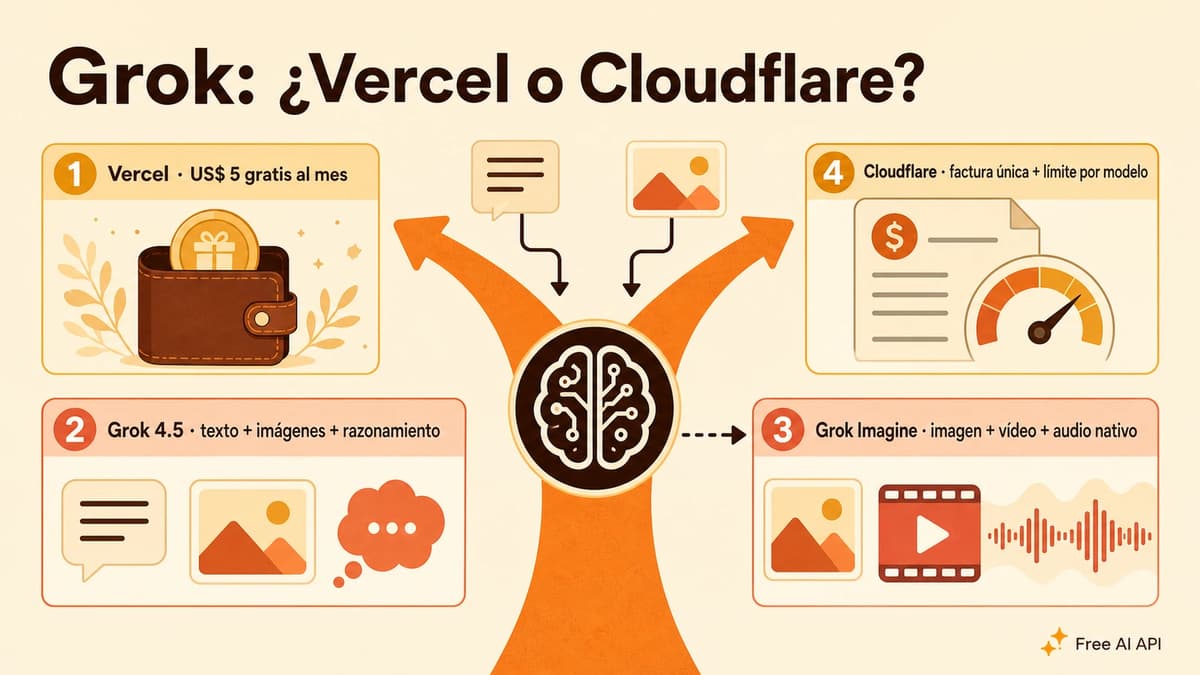 Grok en Cloudflare y Vercel: gratis en Vercel, de pago y sin clave en Cloudflare — Free AI API