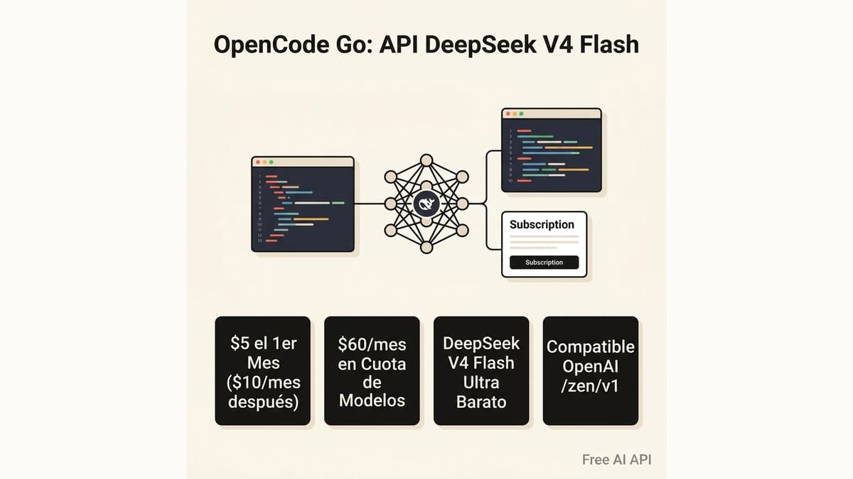 Guía Completa de OpenCode Go: API de DeepSeek V4 Flash por $5 el 1er Mes — Free AI API