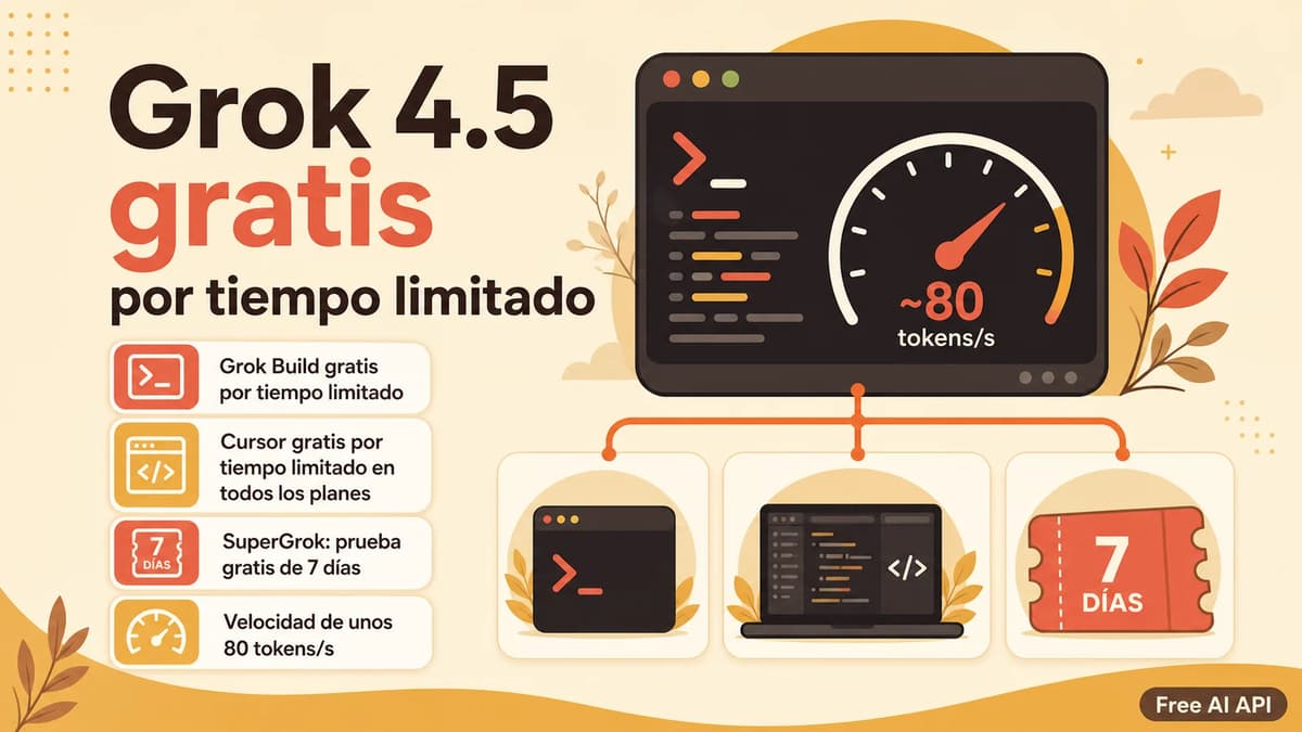 Buenas noticias: otra opción de AI Agent gratis esta semana — Grok 4.5 — Free AI API