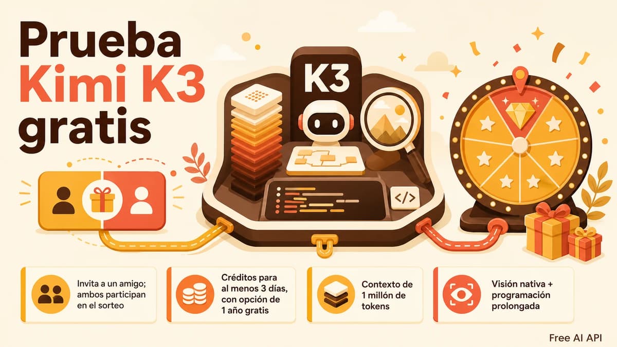 Kimi K3 ya está aquí: invita a tus amigos, gana créditos y prueba uno de los modelos abiertos más potentes — Free AI API