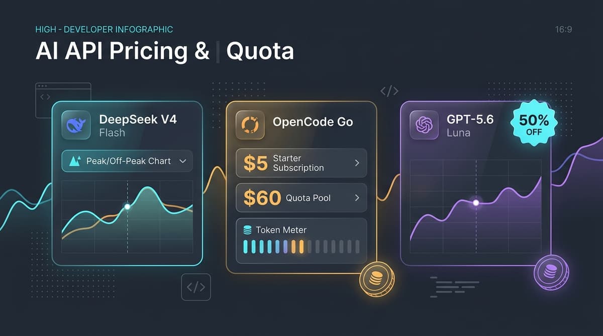 OpenCode Go 与 DeepSeek V4 Flash 价格变动与额度指南信息图