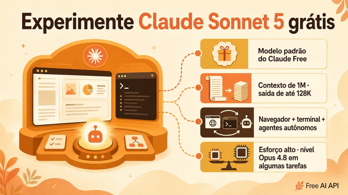 Chegou o Claude Sonnet 5: desempenho agentic no nível do Opus, com preço de Sonnet — Free AI API