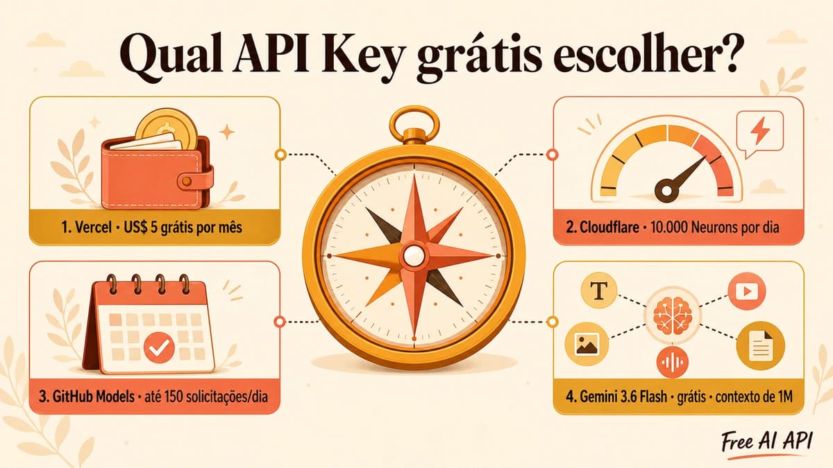 Guias de chaves de API grátis por provedor — Free AI API