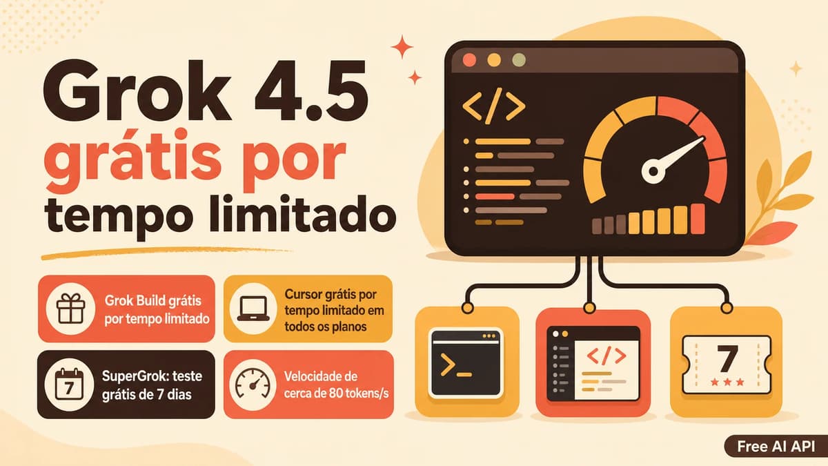 Boas notícias: mais um AI Agent grátis esta semana — Grok 4.5 — Free AI API