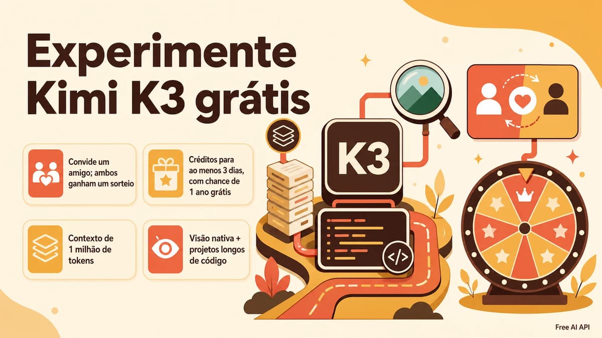 Kimi K3 chegou: convide amigos, ganhe créditos e experimente um dos modelos abertos mais fortes da atualidade — Free AI API
