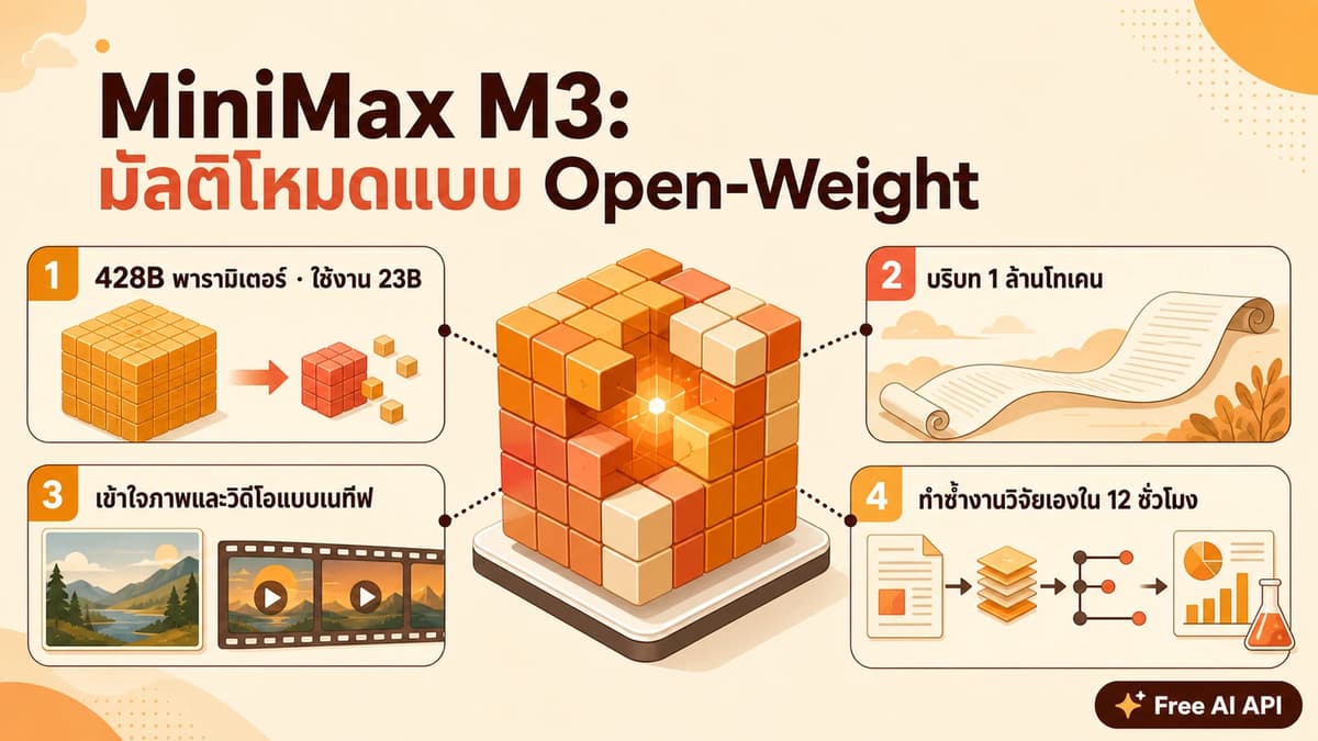 MiniMax M3: Multimodal แท้ Context 1M และทดลองใช้ฟรีใน OpenCode — Free AI API