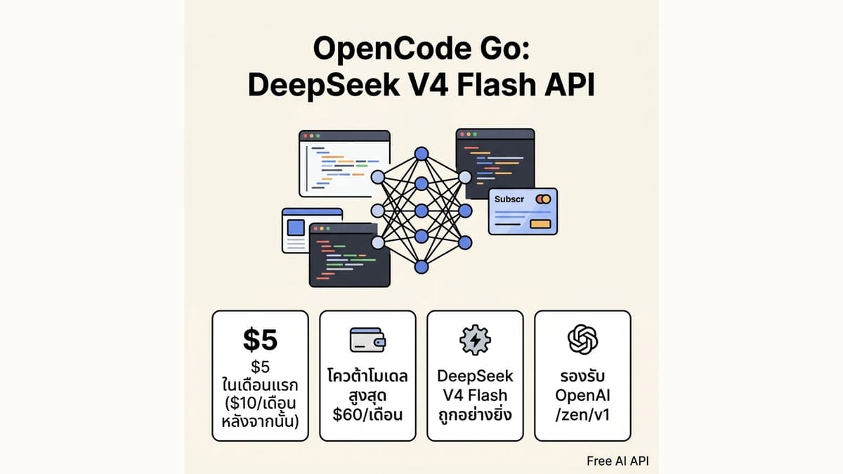 คู่มือ OpenCode Go ฉบับสมบูรณ์: ใช้งาน DeepSeek V4 Flash API เพียง $5 ในเดือนแรก — Free AI API