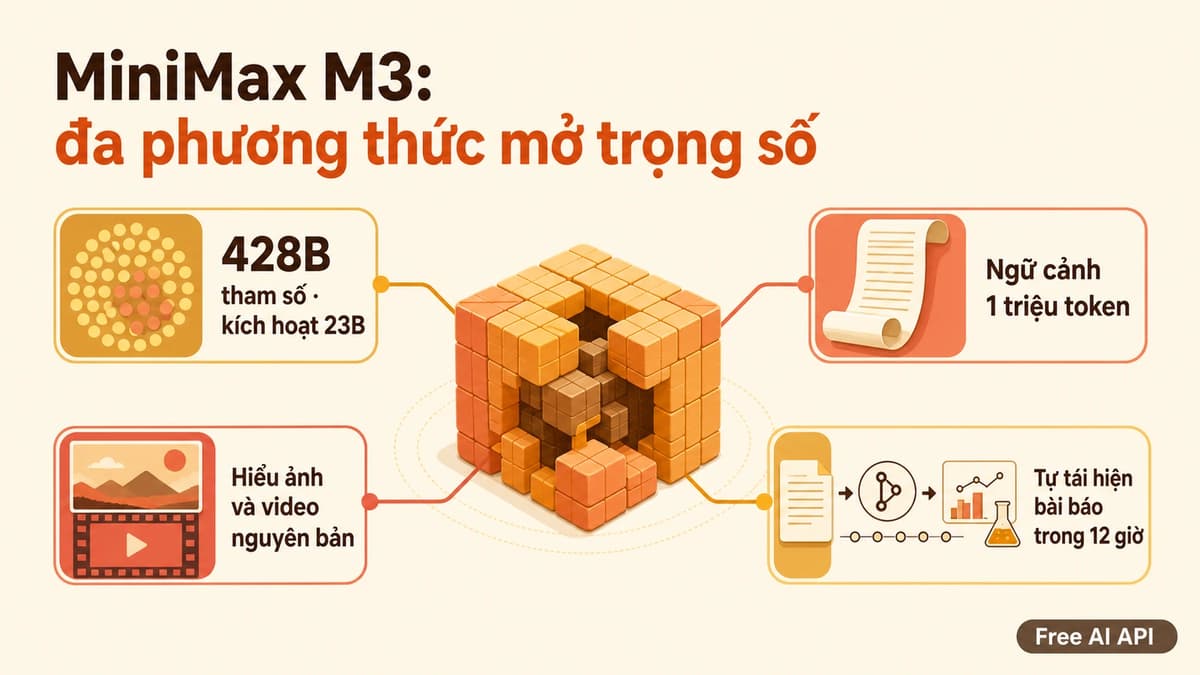 MiniMax M3: Multimodal gốc, Context 1M và dùng thử miễn phí trong OpenCode — Free AI API