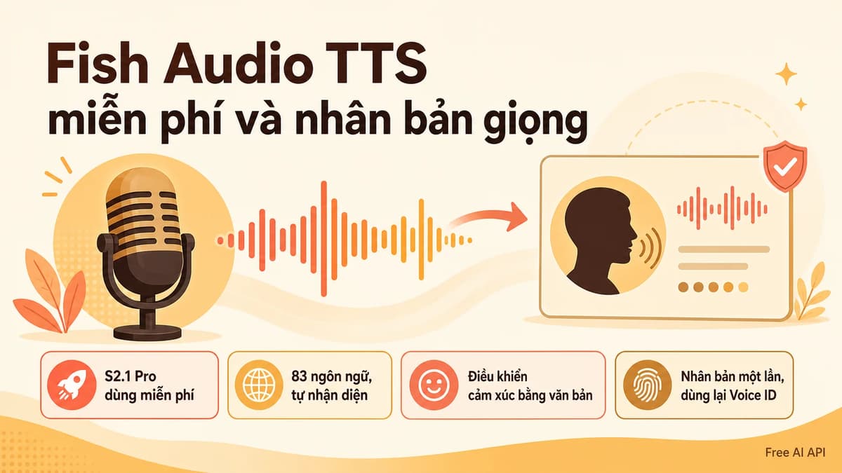 Fish Audio là gì? TTS S2.1 Pro miễn phí và nhân bản giọng nói — Free AI API