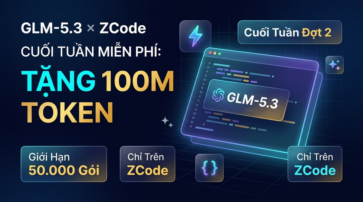 GLM-5.3 × ZCode Cuối Tuần Miễn Phí Tặng 100M Token Infographic