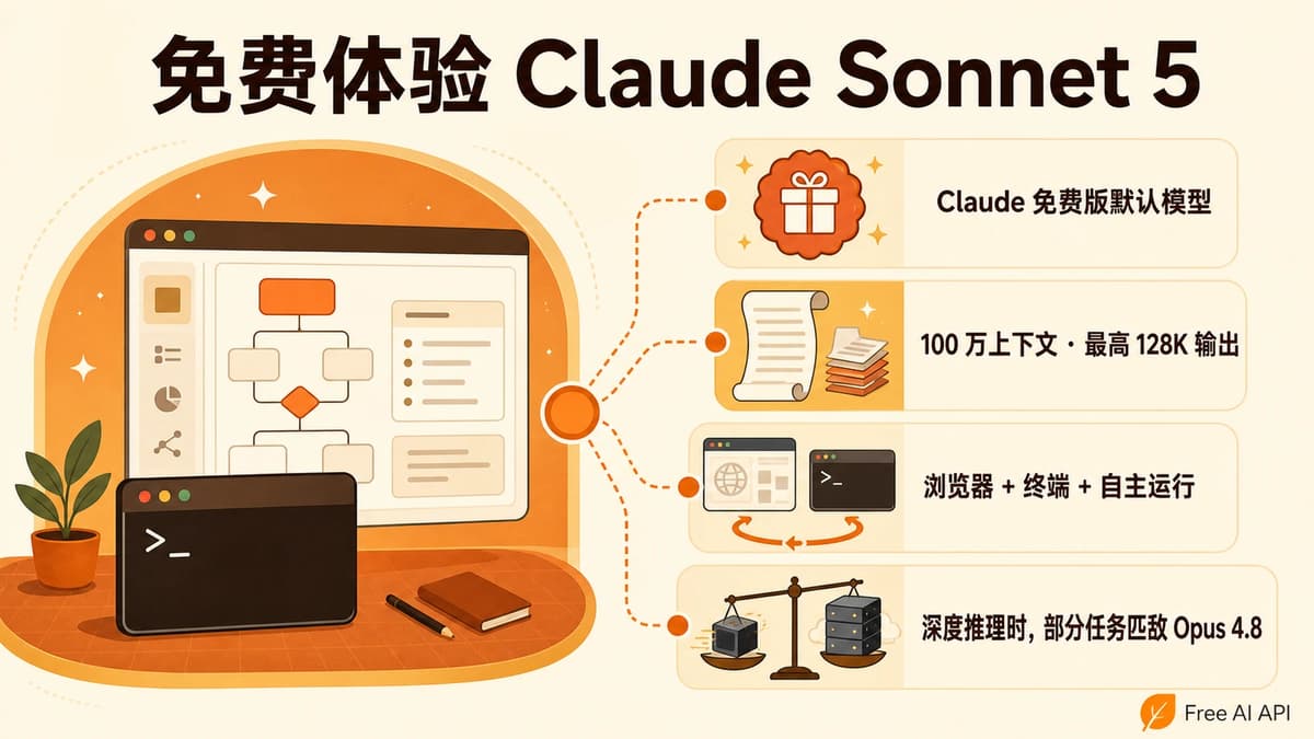 Claude Sonnet 5 发布：agentic 能力逼近 Opus 4.8，价格却便宜得多 — Free AI API