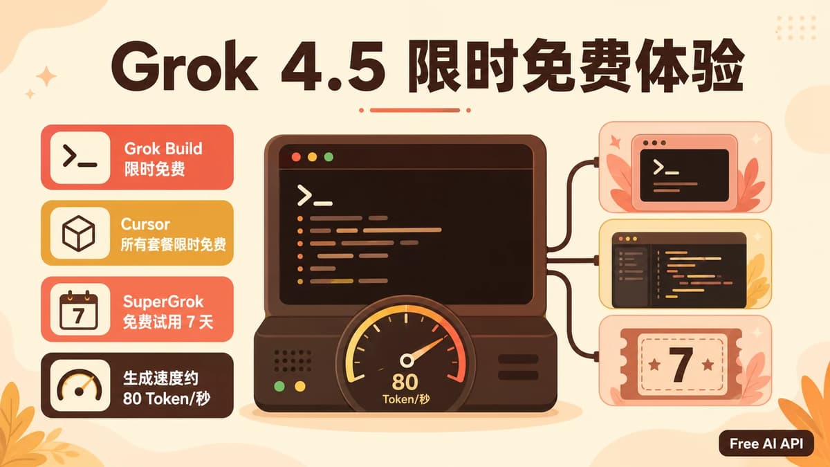 好消息好消息，本周的免费 AI Agent 又多一个选择：Grok 4.5 — Free AI API