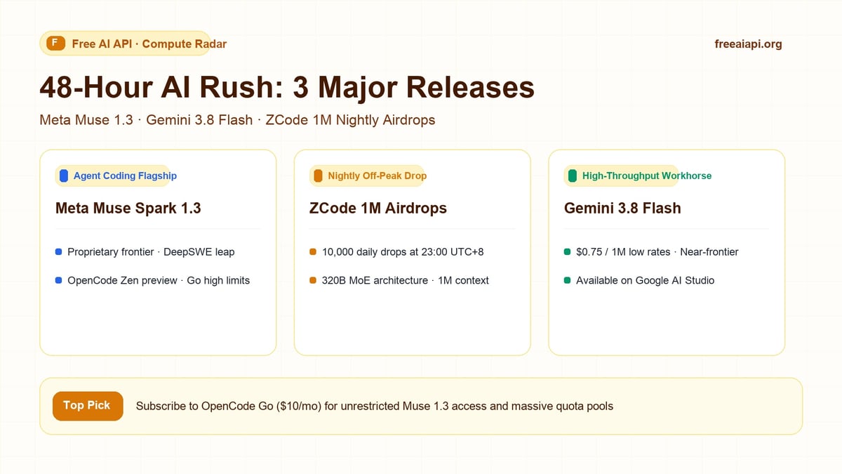 48-Hour Model Surge: Meta Muse 1.3, Gemini 3.8 Flash & ZCode Airdrops Cover