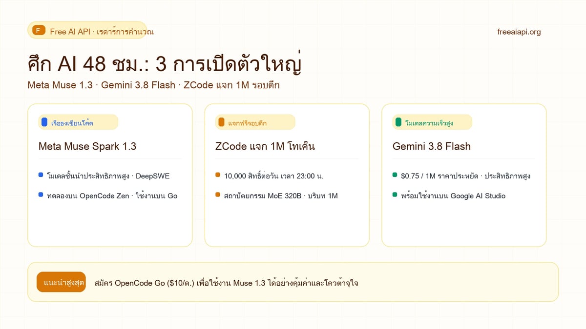 ศึก AI 48 ชม.: Meta Muse 1.3, Gemini 3.8 Flash และ ZCode ภาพปก