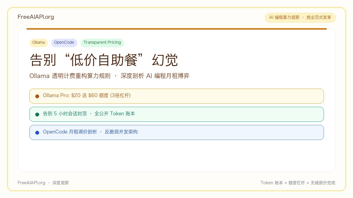 Ollama 透明计费与 OpenCode 低价月租商业博弈封面