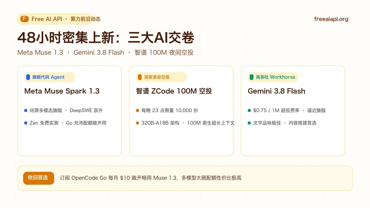 48小时密集上新:Meta Muse 1.3、Gemini 3.8 Flash 与智谱夜降算力封面 v2