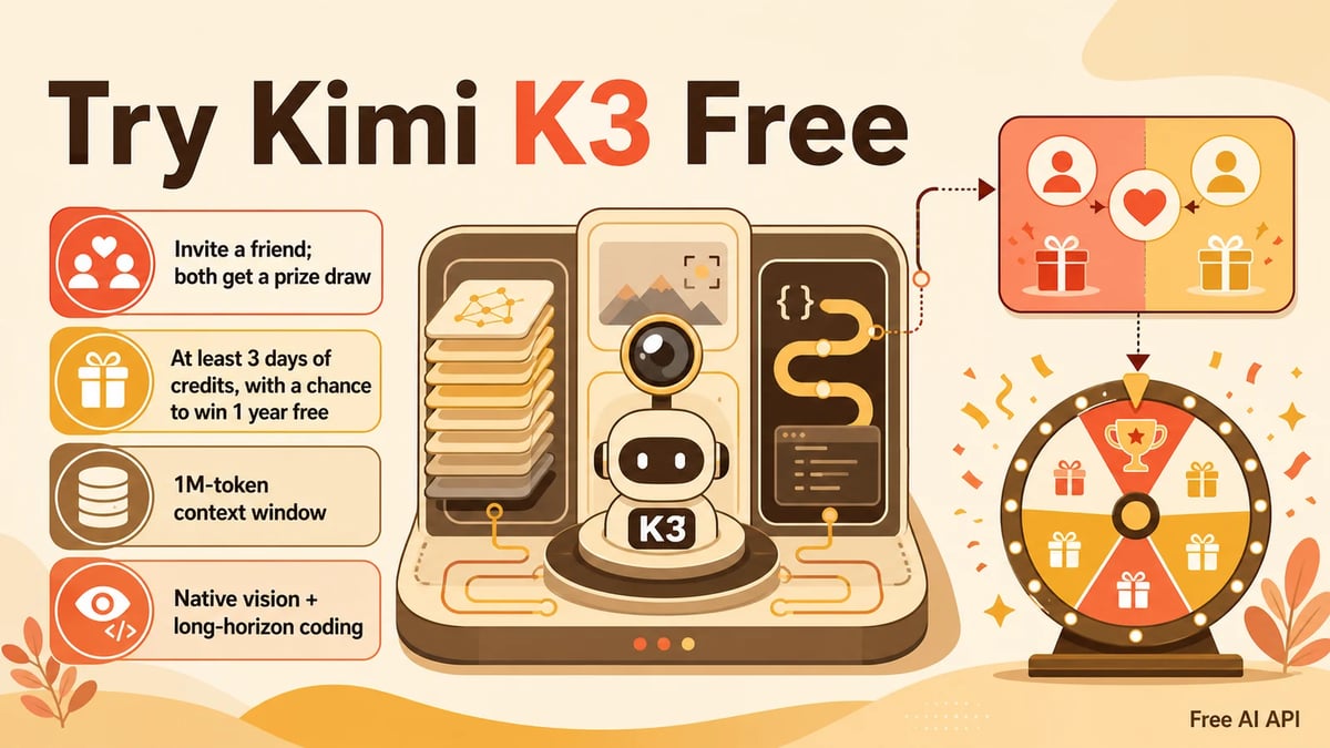 Kimi K3 Launches: Invite Friends, Earn Credits, and Try One of Today’s Strongest Open Models — Free AI API