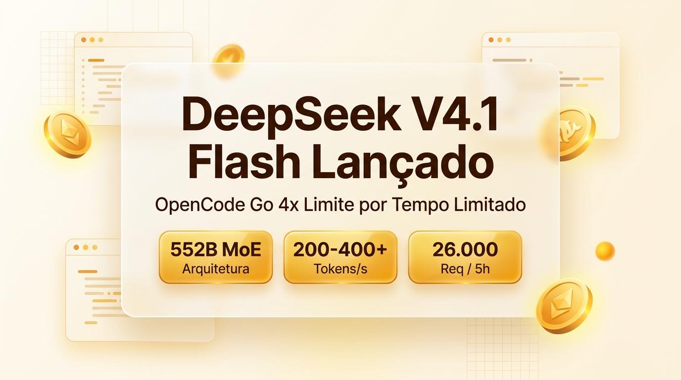 Capa editorial do lançamento de DeepSeek V4.1 Flash e limites 4x no OpenCode Go