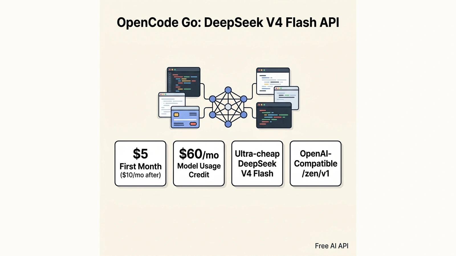 OpenCode Go Complete Guide: High-Quota DeepSeek V4 Flash API for $5 First Month — Free AI API