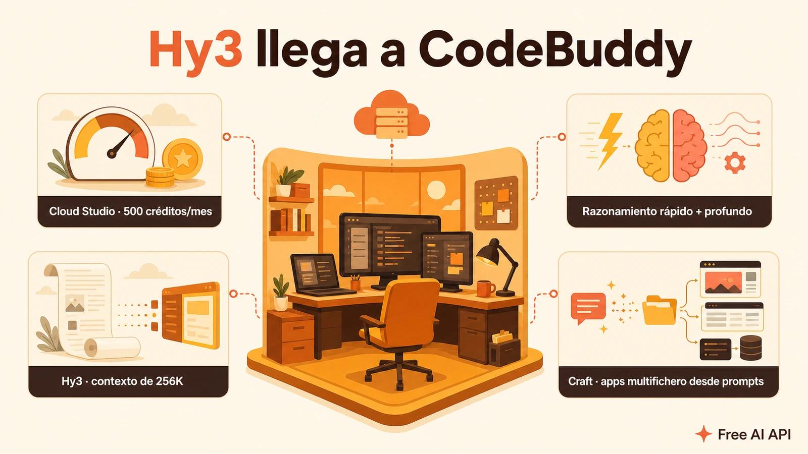 Tencent CodeBuddy integra Hunyuan 3.0: programación gratis con pensamiento rápido y lento — Free AI API