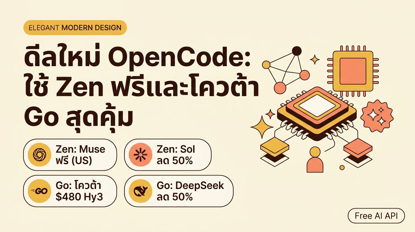 ดีลใหม่ OpenCode: ใช้ Zen ฟรี, GPT-5.6 Sol ลด 50% และโควต้า Go สุดคุ้ม — Free AI API