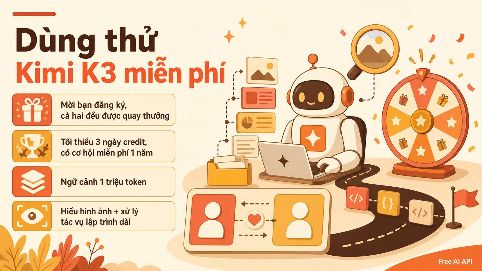 Kimi K3 đã ra mắt: mời bạn bè, nhận credit và trải nghiệm một trong những mô hình mở mạnh nhất hiện nay — Free AI API