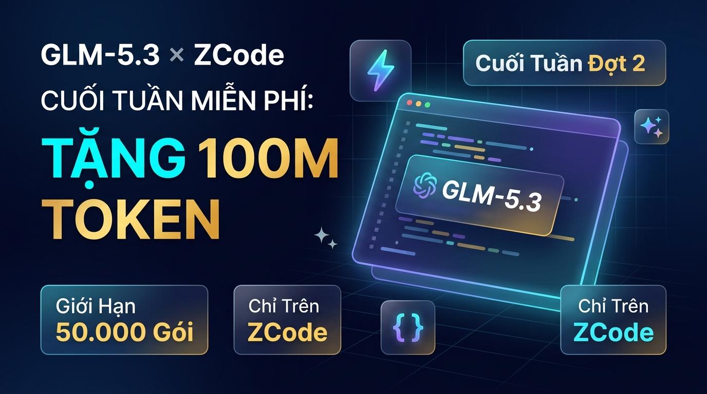 GLM-5.3 × ZCode Cuối Tuần Miễn Phí Tặng 100M Token Infographic