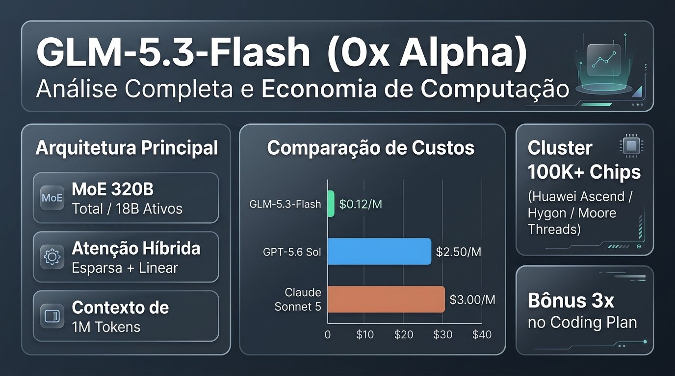 Capa infográfica do Zhipu GLM-5.3-Flash (Ox Alpha)