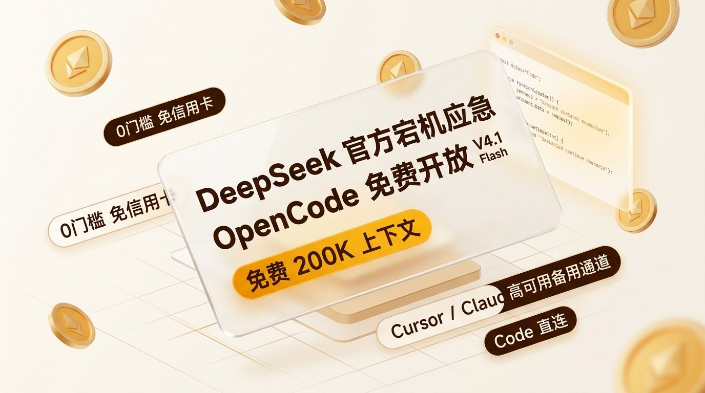 DeepSeek 官方宕机应急 OpenCode 免费开放 V4.1 Flash 封面图