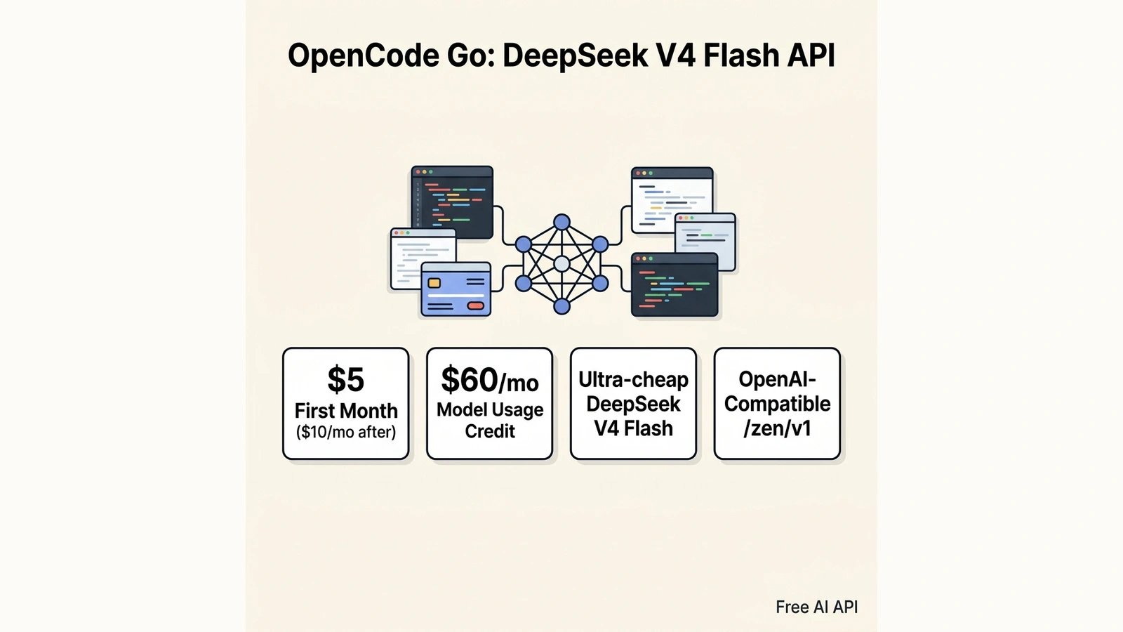 OpenCode Go Complete Guide: High-Quota DeepSeek V4 Flash API for $5 First Month — Free AI API
