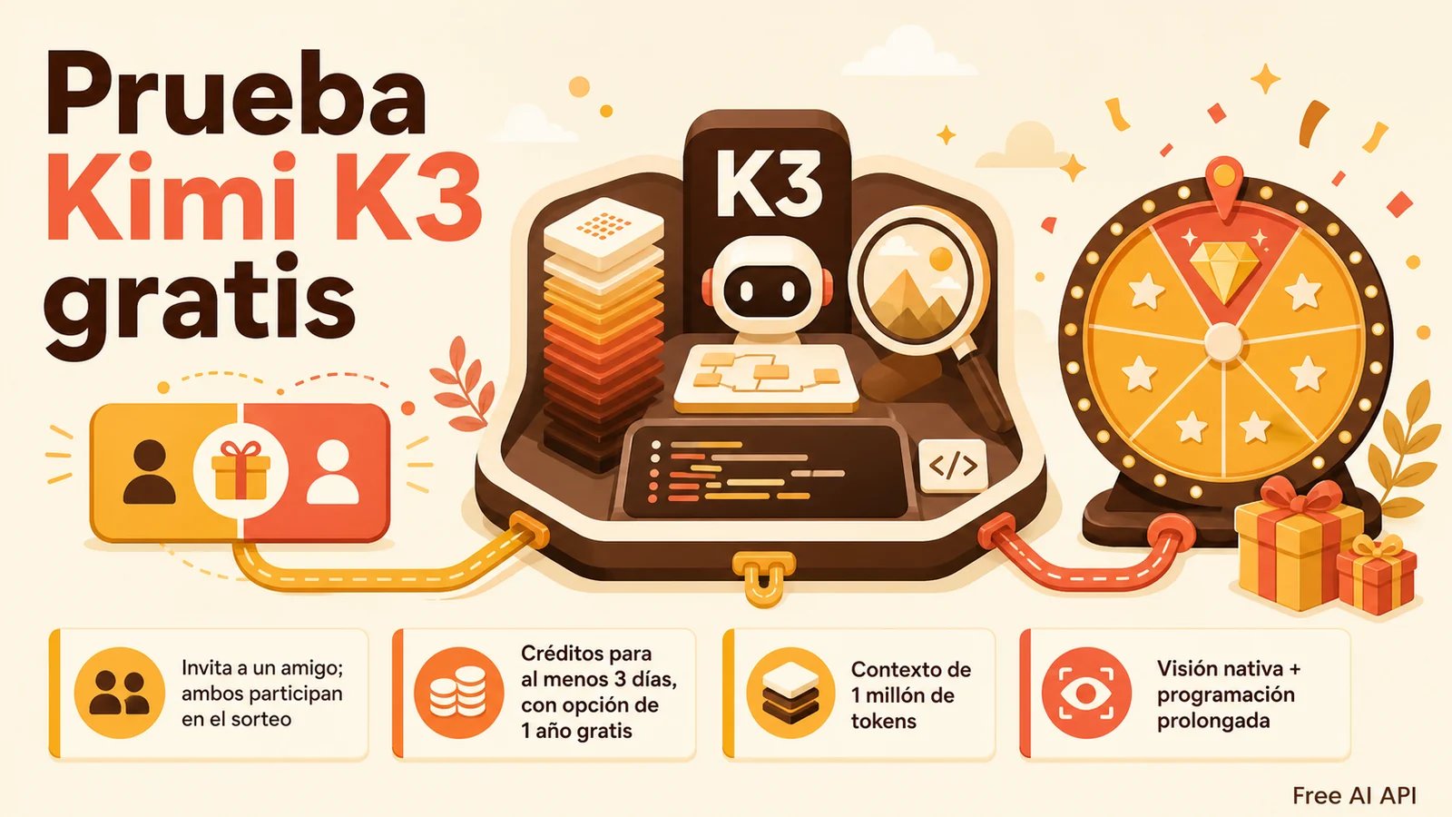Kimi K3 ya está aquí: invita a tus amigos, gana créditos y prueba uno de los modelos abiertos más potentes — Free AI API