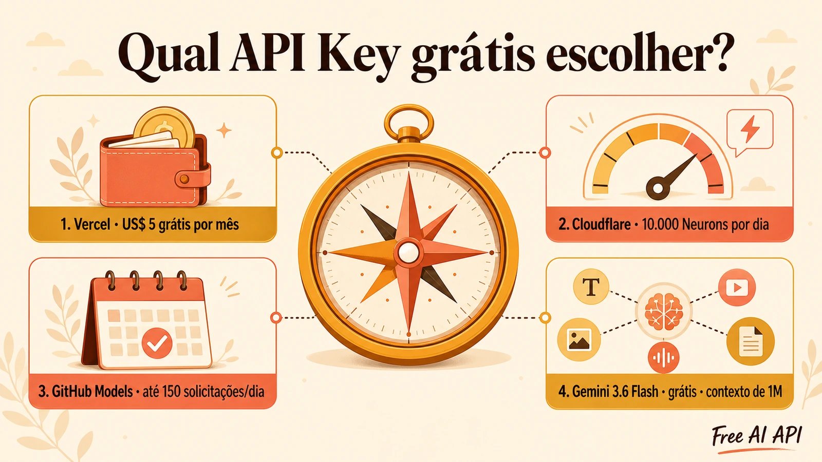 Guias de chaves de API grátis por provedor — Free AI API