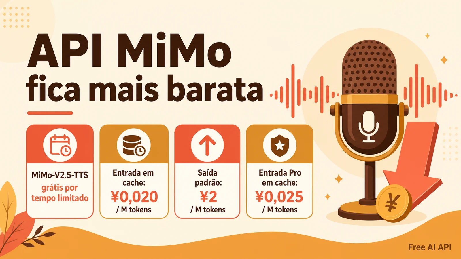 Xiaomi reduz novamente os preços da API MiMo, e o MiMo TTS continua grátis — Free AI API