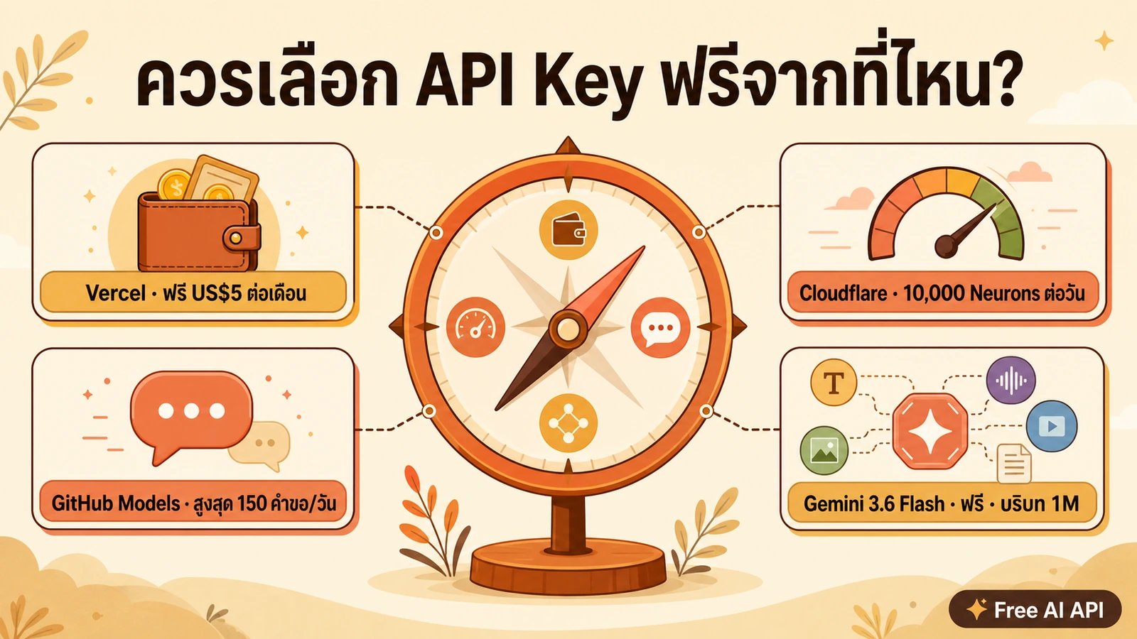 คู่มือ API Key ฟรีแยกตามผู้ให้บริการ — Free AI API