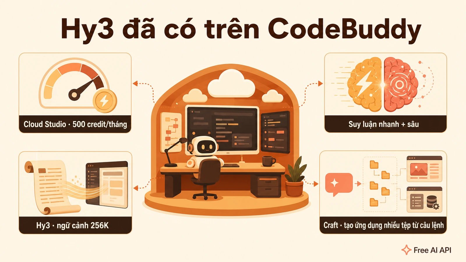 Tencent CodeBuddy tích hợp Hunyuan 3.0: lập trình miễn phí với tư duy nhanh và chậm — Free AI API