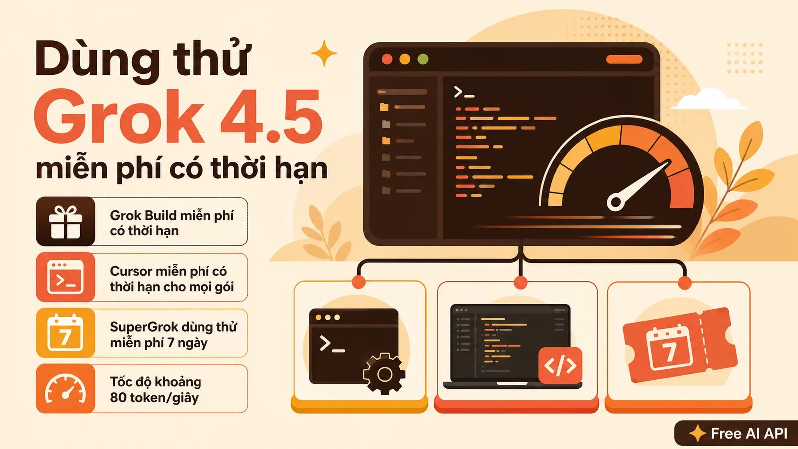 Tin vui: thêm một AI Agent miễn phí tuần này — Grok 4.5 — Free AI API