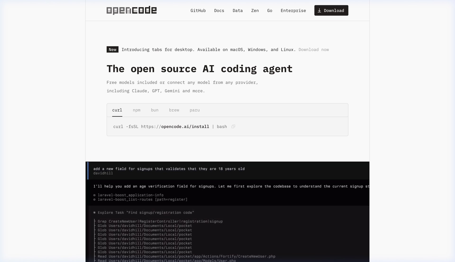 OpenCode Main Dashboard UI
